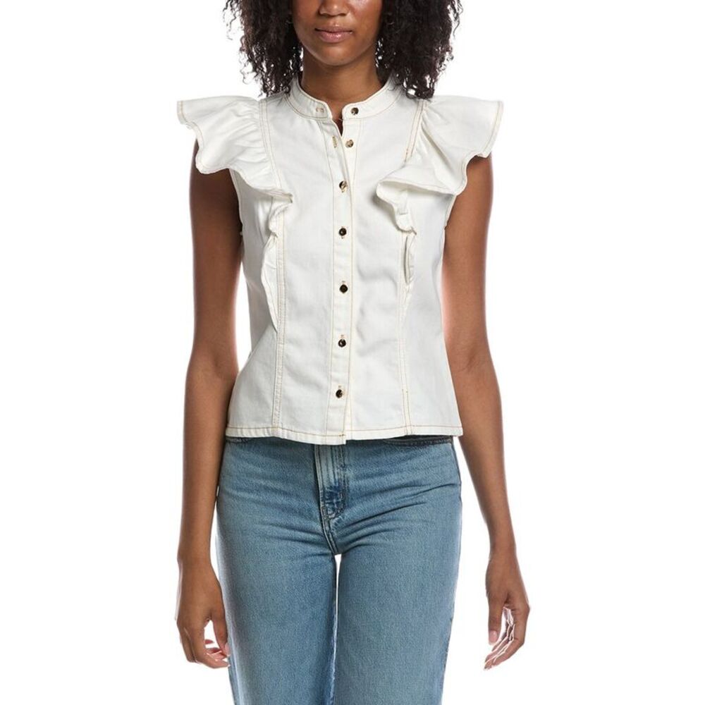 Current/Elliott Womens Mandarin Collar Vest, White